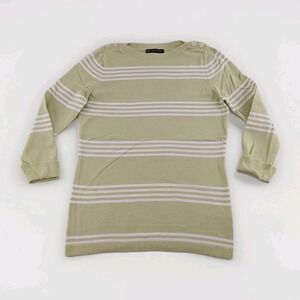 Brooks Brothers 346 Sweater M Green White Stripe Cotton Button Shoulder